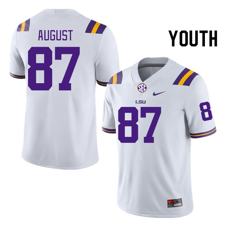 Youth #87 Joey August LSU Tigers College Football Jerseys Stitched-White